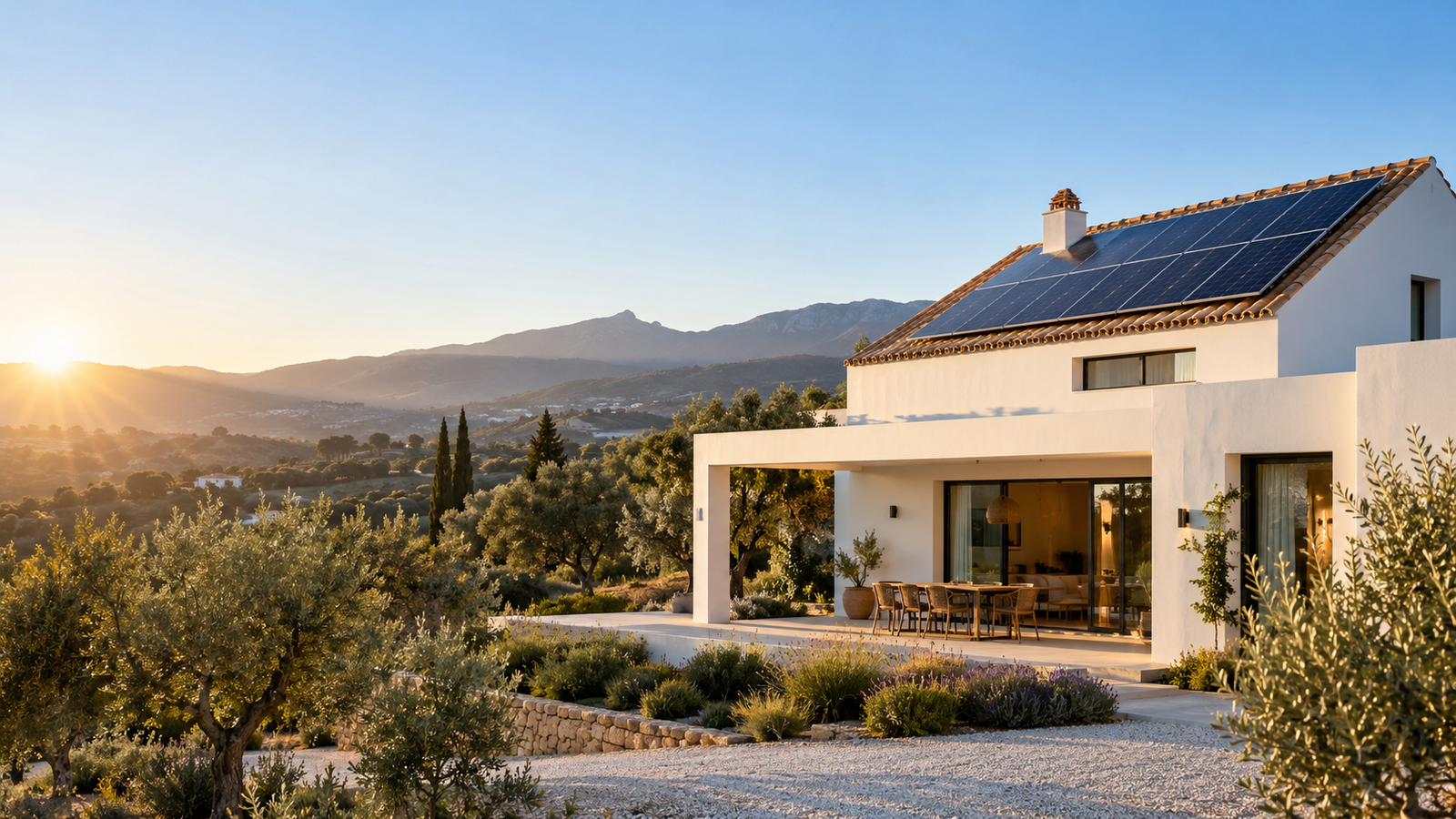 Vivienda andaluza con paneles solares en la cubierta